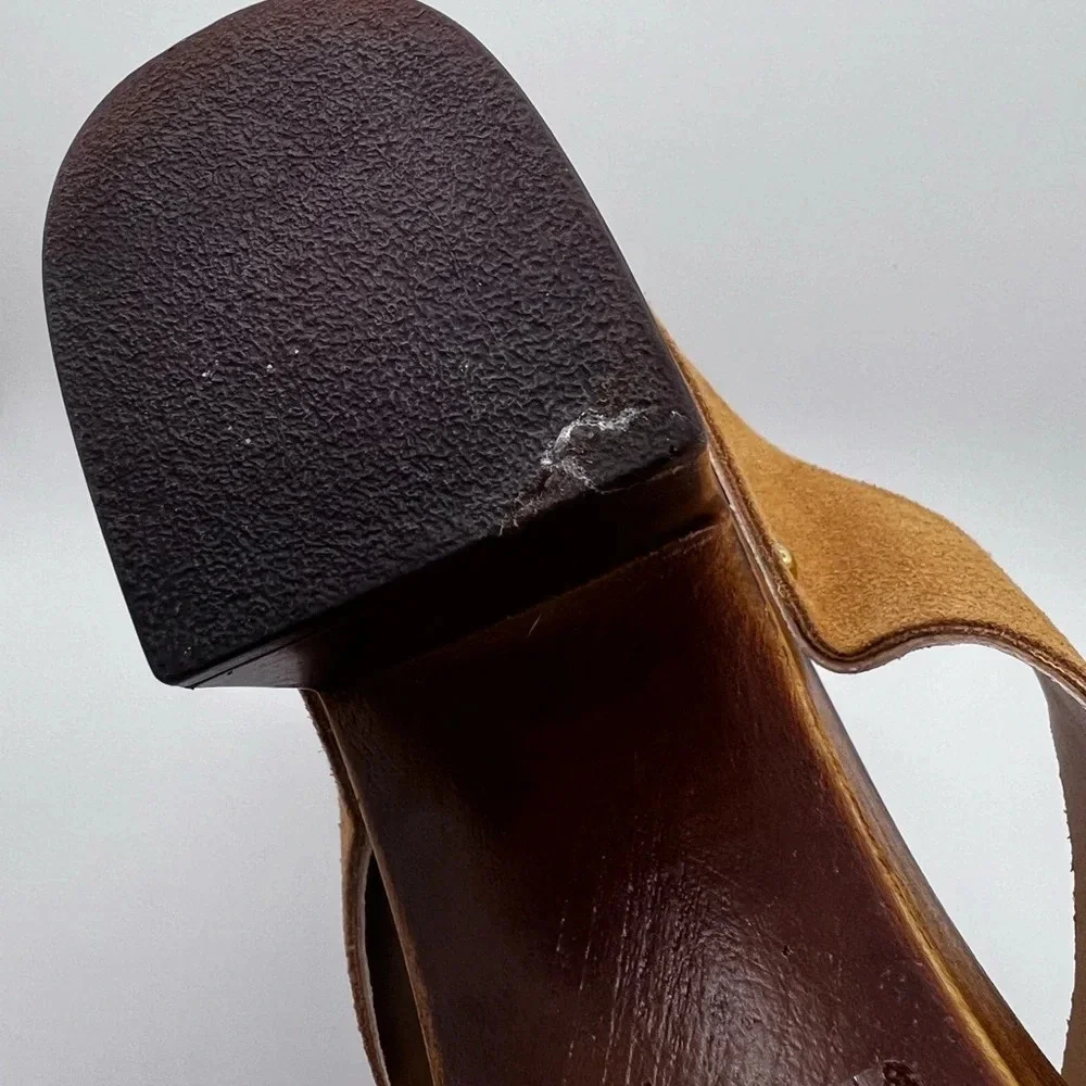 Mila Paoli Wood Block Heel Platform Sandals Suede Leather Made In Italy Size 10